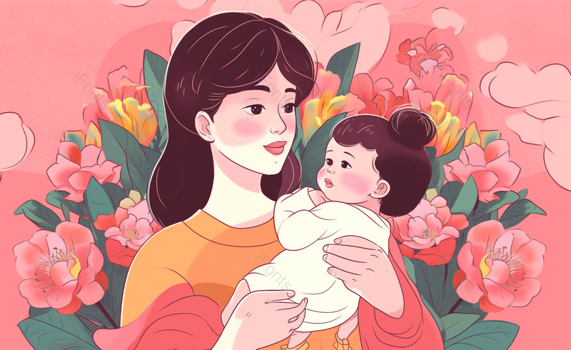 母子人物手绘卡通剪纸风花朵粉色母亲节插画原创海报广告图,插画/手绘图,插画/手绘图库,插画/手绘图下载,插画/手绘